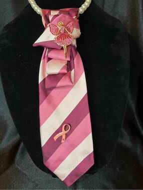 Thomas Pink Pink and White Diagonal Stripe Silk Tie Necklace